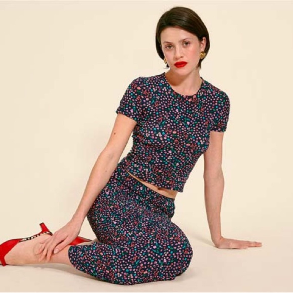 Rouje Red and White Midi Pencil Skirt